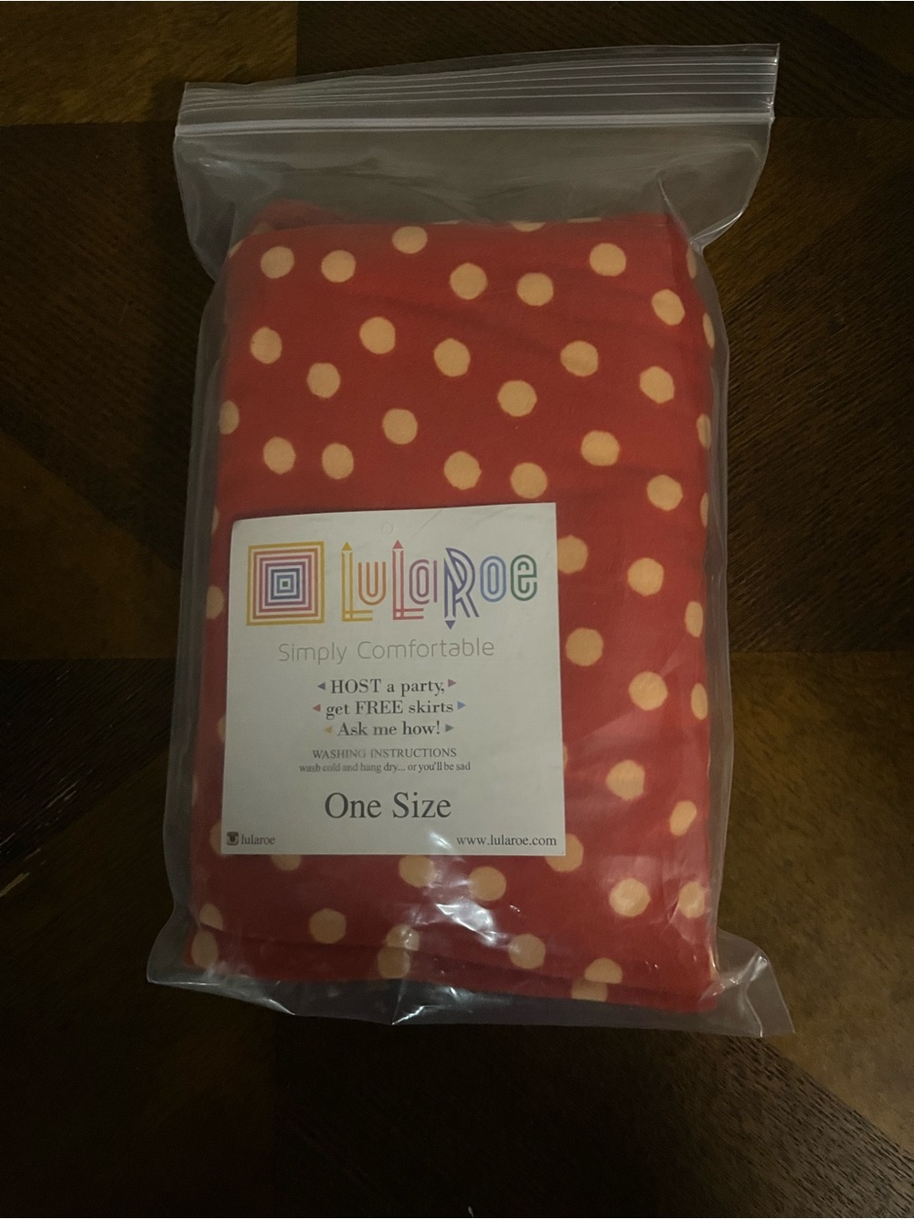 LuLaRoe Red Leggings with Cream Polka Dots